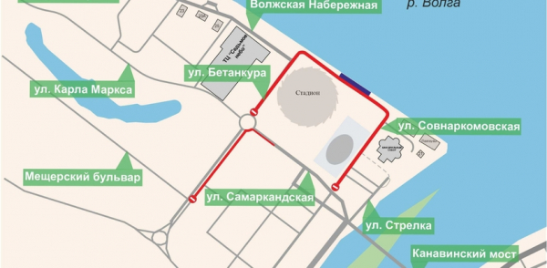 Движение транспорта по местному проезду Волжской набережной будет временно ограничено 27 июня
