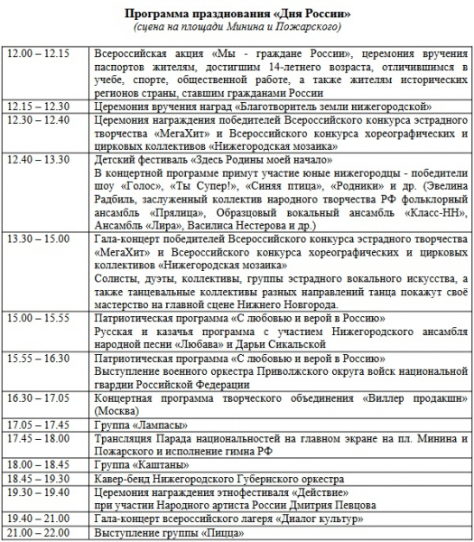 Опубликована программа мероприятий на День России-2025 в Нижнем Новгороде